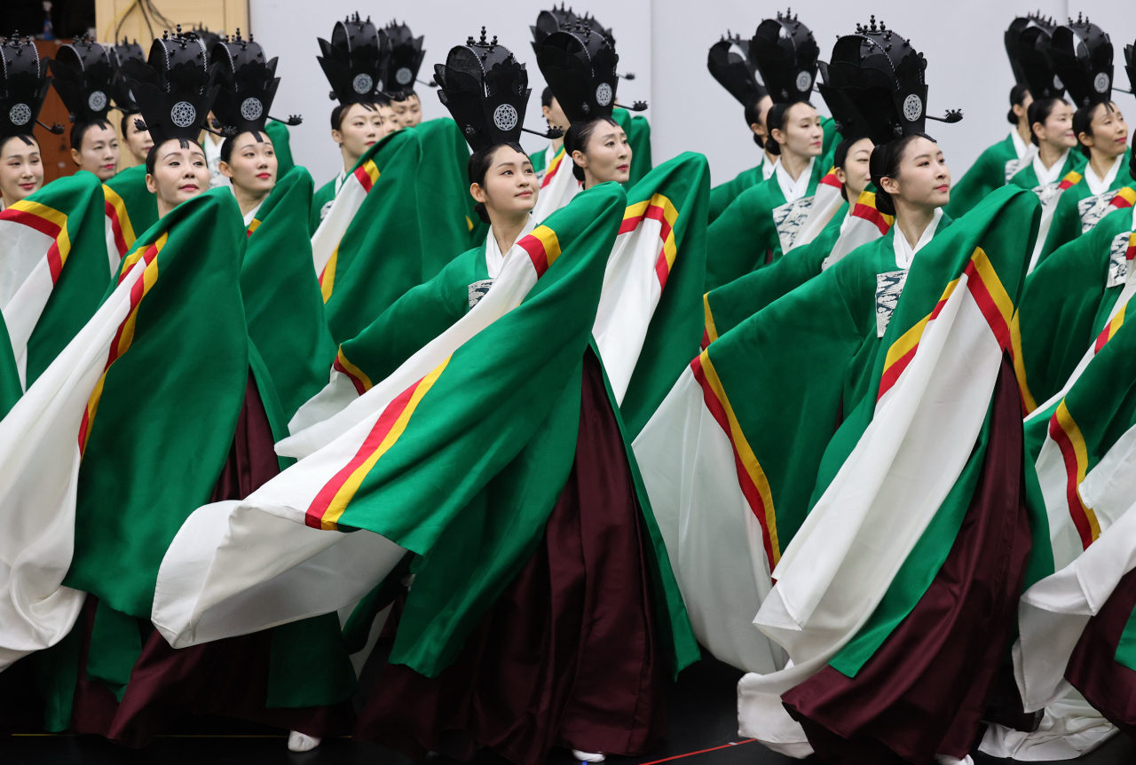 Female dancers of the Seoul Metropolitan Dance Theatre rehearse 