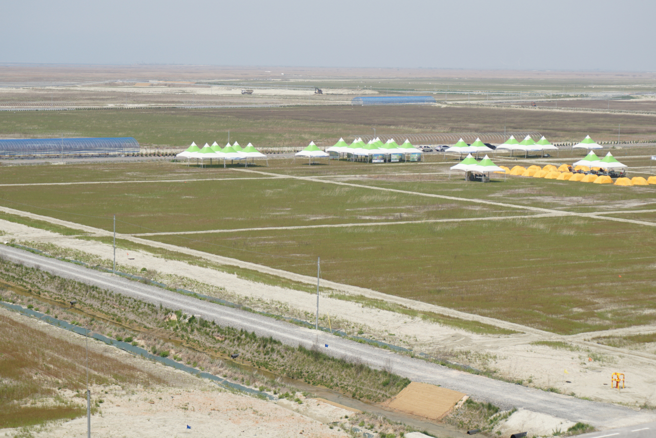Tents for 40 people have been installed at the Jamboree site in the Saemanguem area to rehearse for the World Scout Jamboree. (Ministry of Gender Equality and Family)