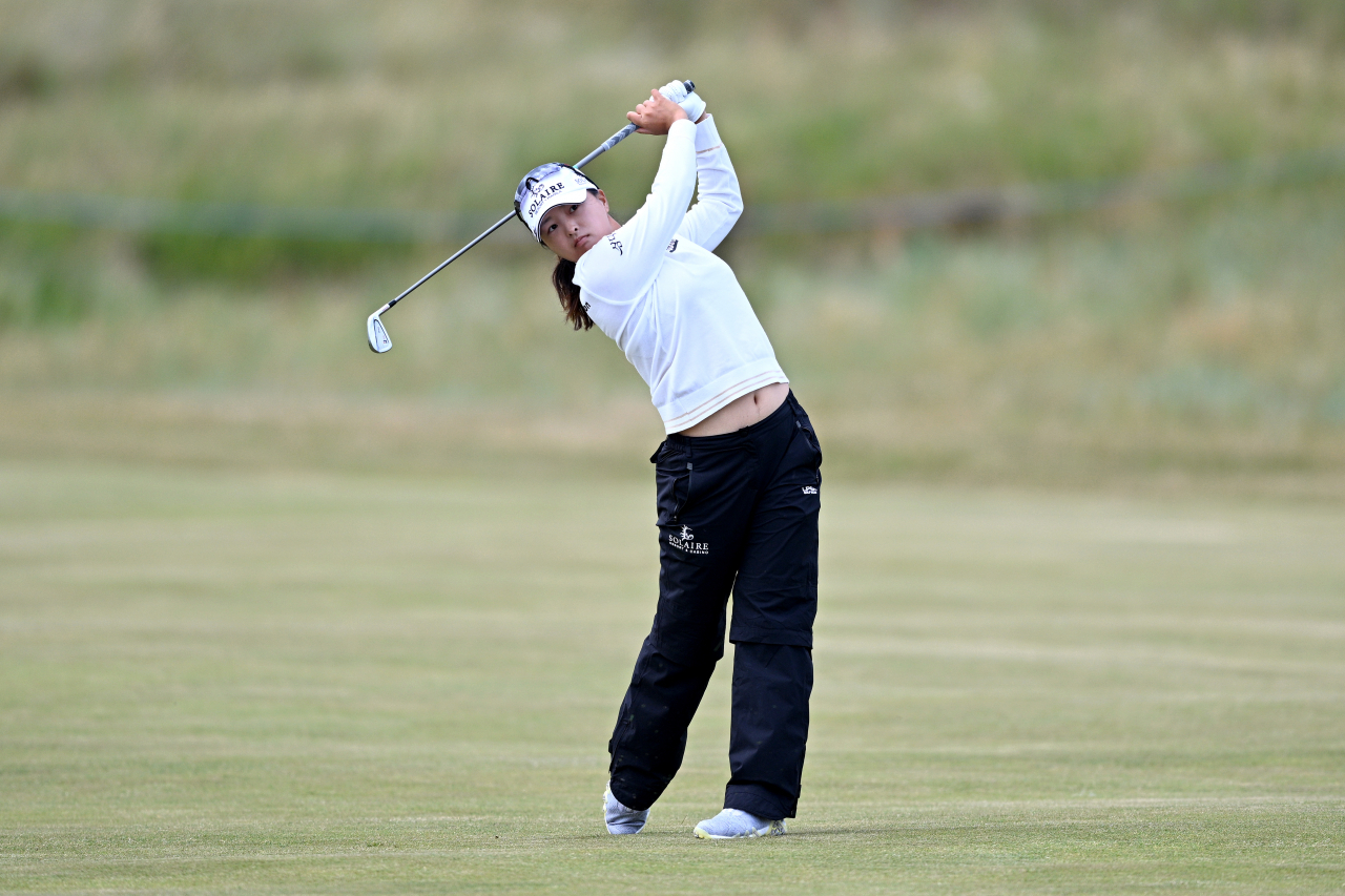 Ko Jin-young plays a shot on the sixth hole during a practice round prior to the AIG Women's Open at Muirfield on August 02, 2022 in Gullane, Scotland. (Getty Images)