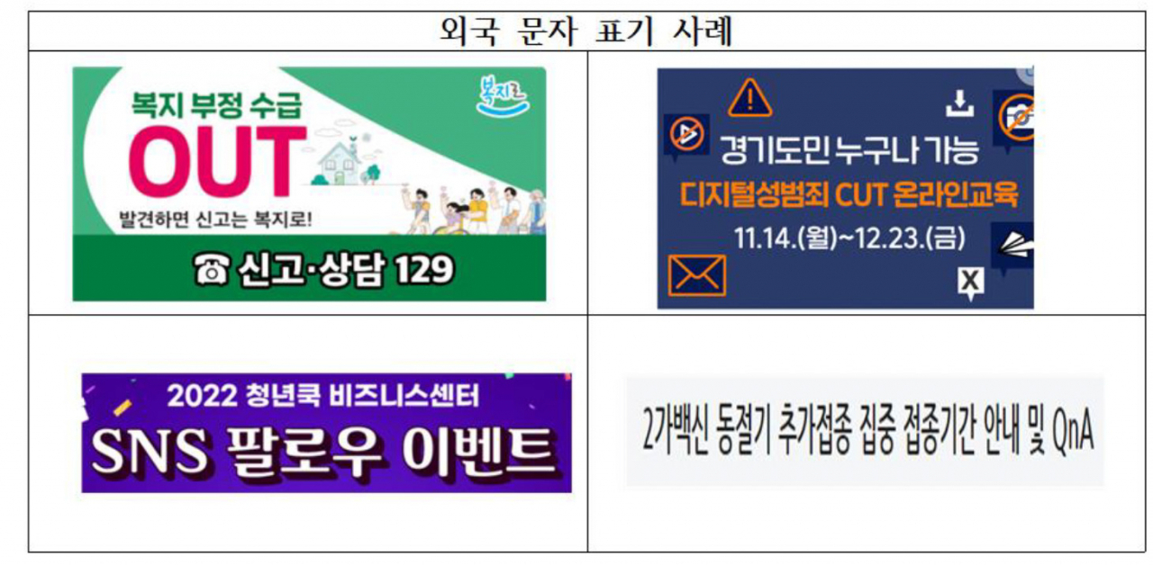Information on public online platforms that used a mix of Korean and English characters. (Gyeongnam Provincial Office of Education)