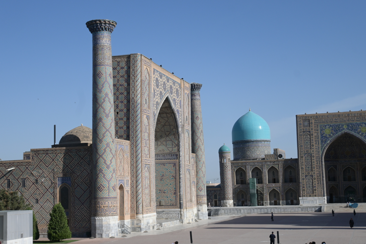 Registan Square, located in the very heart of the ancient city of Samarkand, was built during the Timurid Empire and served as a commercial center. (Sanjay Kumar/The Korea Herald)