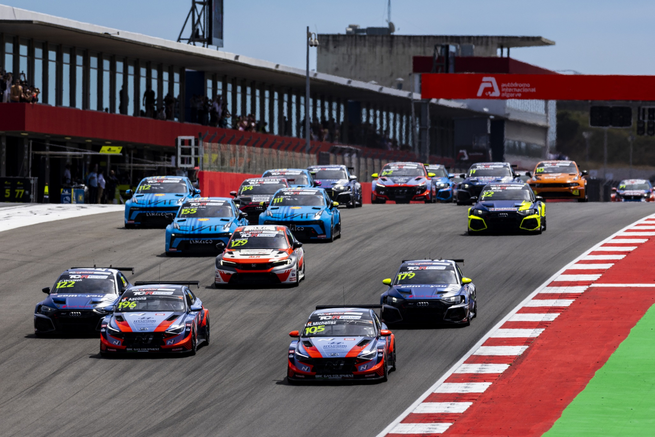 Racing cars compete during the Kumho TCR World Tour's opening race at the Algarve International Circuit in Portugal. (Kumho Tire)
