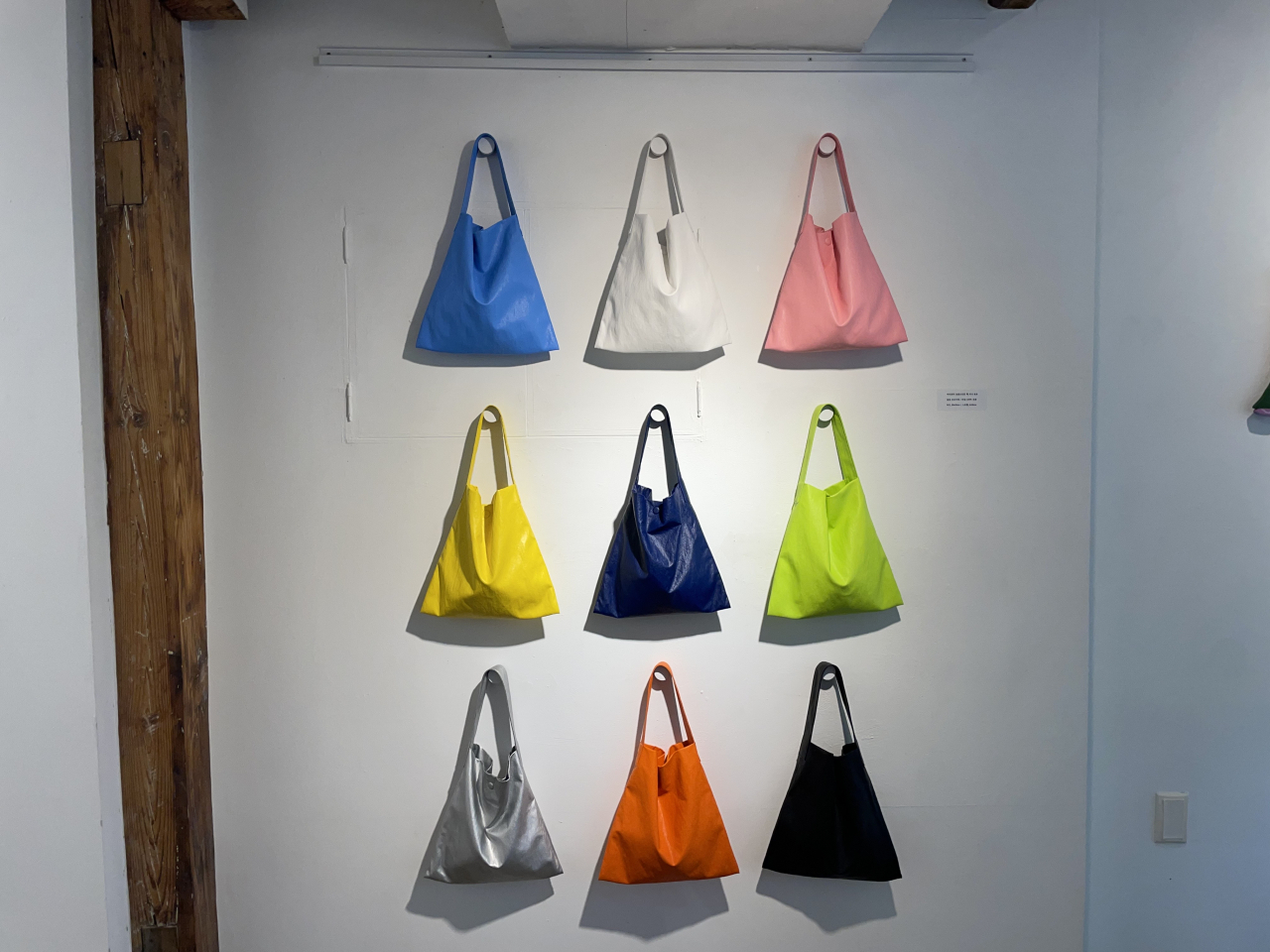 Byhomie bags on display at an exhibition and popup store in Bukchon, Seoul (Kim Da-sol/The Korea Herald)