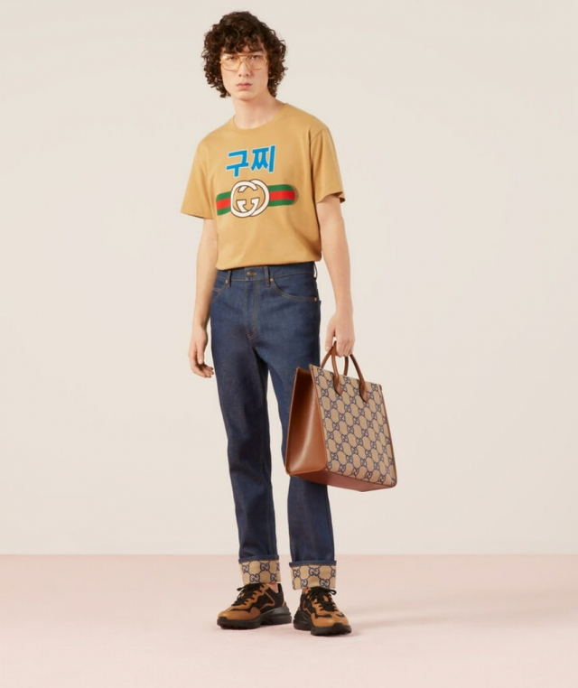 Gucci’s Korea-exclusive T-shirt with its brand logo reinterpreted in Hangeul (Gucci)