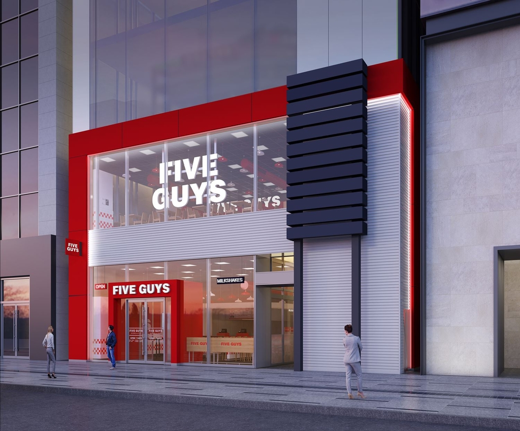 A rendered image of Five Guys' outlet in Gangnam-gu, southern Seoul (Hanwha Galleria)