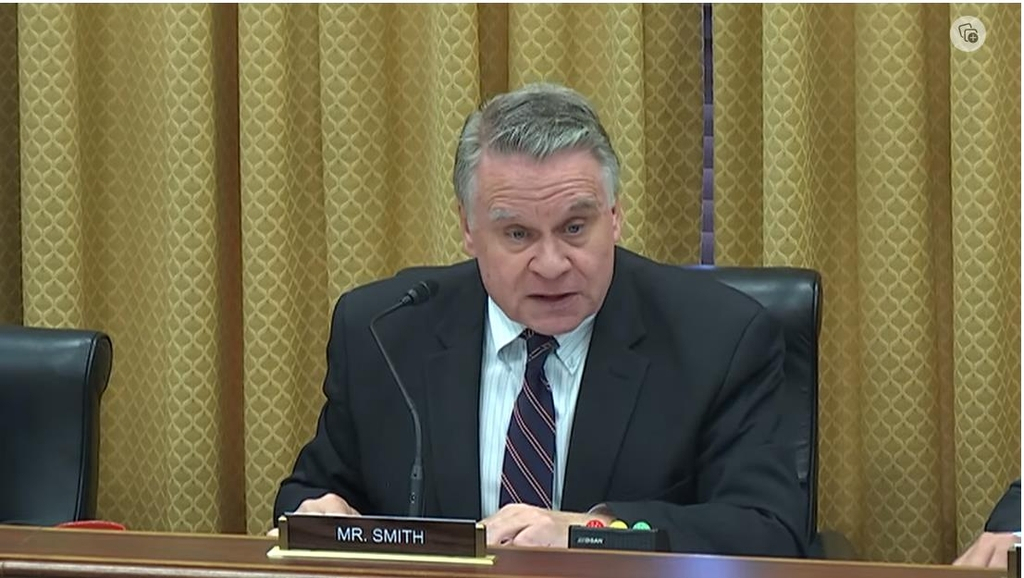 Rep. Chris Smith is seen speaking during a special hearing of the Congressional Executive Commission on China on North Korean refugees and the imminent danger of forced repatriation from China in Washington on Tuesday in this captured image. (Yonhap)