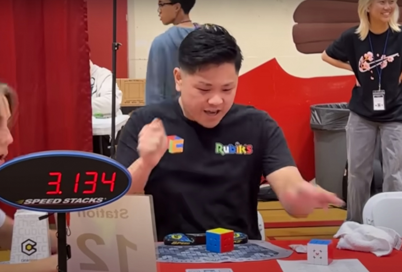 Korean-American Max Park achieved a remarkable feat by solving a 3x3x3 Rubik's Cube in just 3.13 seconds at an event in California last weekend. (Park's Youtube Channel)