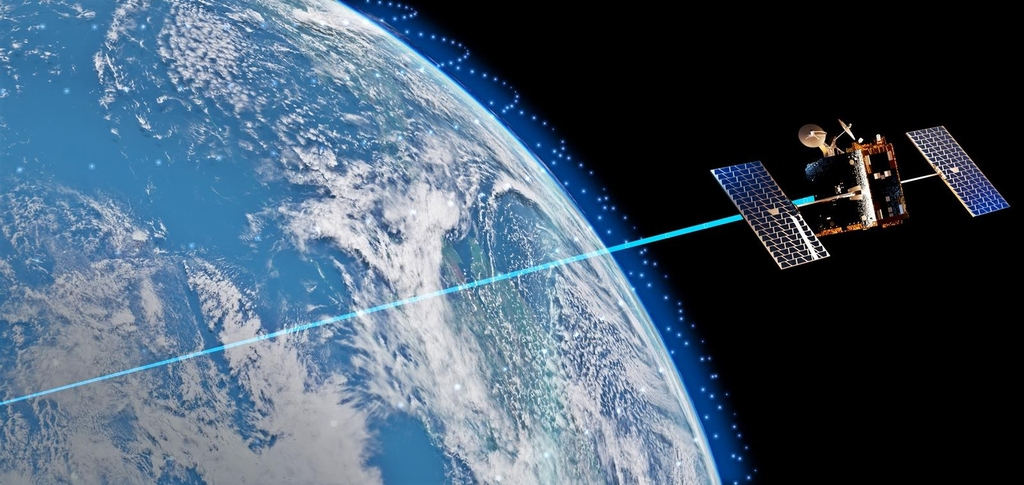 This virtual image shows the low-Earth orbit satellite communication network using OneWeb's satellite network. (Hanwha Systems Co.)