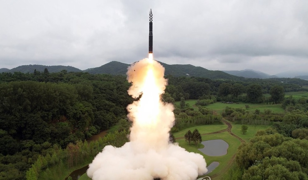 North Korea fires a Hwasong-18 solid-fuel intercontinental ballistic missile on July 12, 2023, in this photo released by the North's official Korean Central News Agency. North Korean leader Kim Jong-un guided the launch and the missile flew 1,001 kilometers for 4,491 seconds at a maximum altitude of 6,648 km before splashing into the East Sea, the North said. (For Use Only in the Republic of Korea. No Redistribution) (Yonhap)
