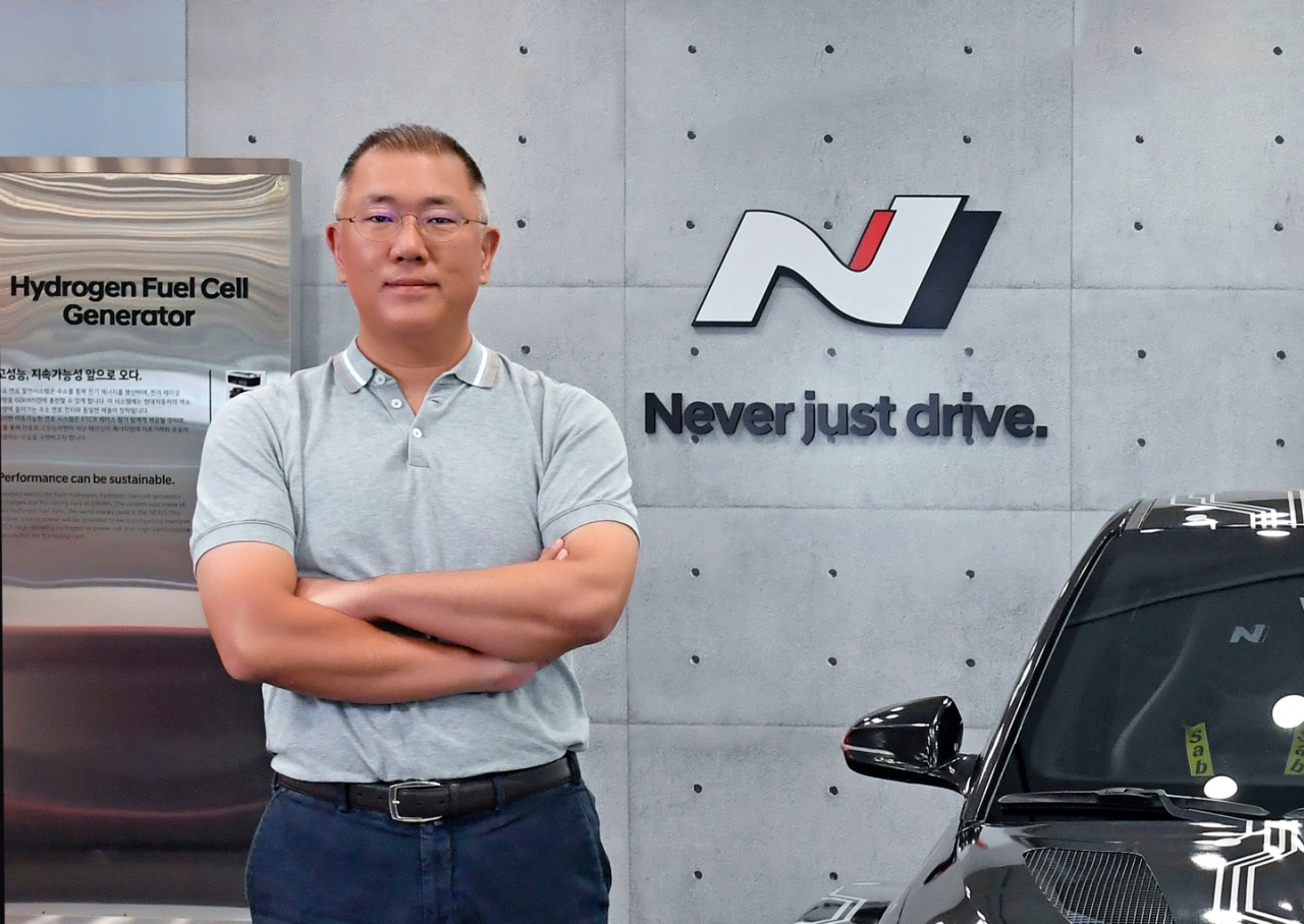 Hyundai Motor Group Executive Chair Chung Euisun stands in front of the N brand logo. Hyundai Motorsport GmbH was established in 2013 under Chung's leadership. (Hyundai Motor Group)