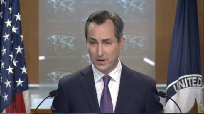 State Department Press Secretary Matthew Miller at a daily department press briefing in Washington on Monday (Yonhap)