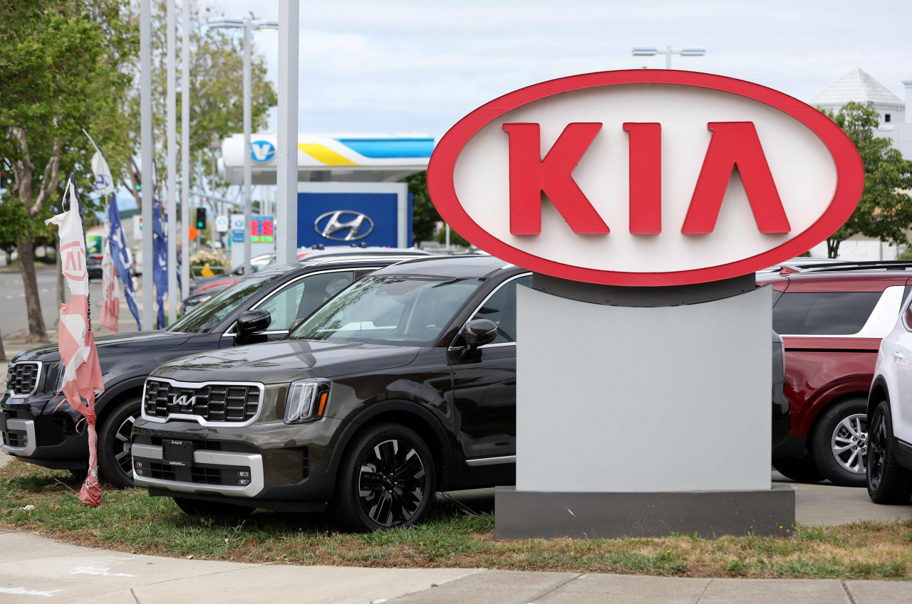 Kia cars are displayed on the sales lot at San Leandro Kia in San Leandro, California, May 30. (AFP)