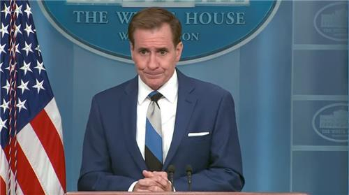 John Kirby, National Security Council coordinator for strategic communications, is seen taking questions during a daily White House press briefing in Washington on June 12, 2023 in this captured image. (Yonhap)
