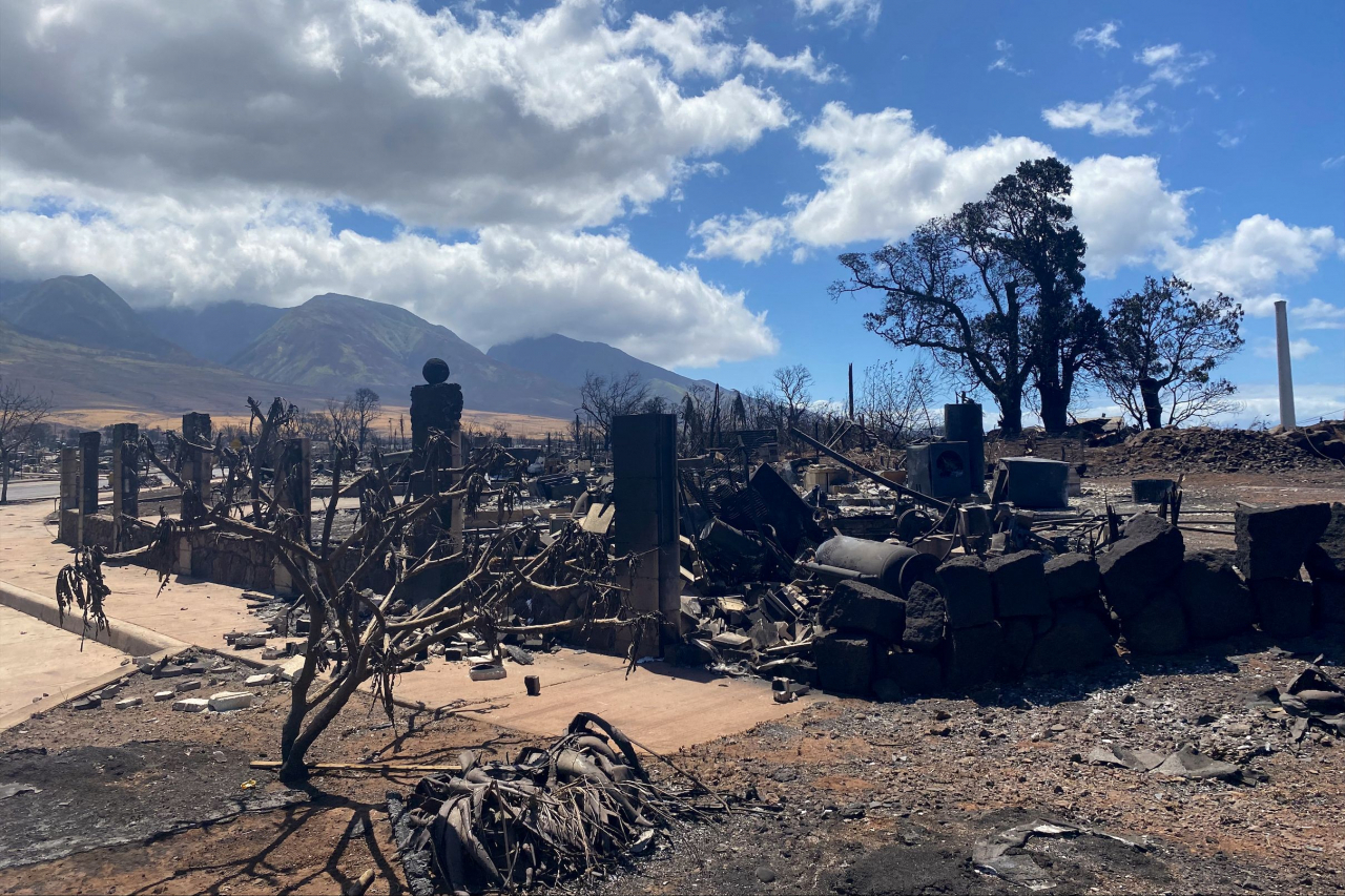A destroyed house is pictured in the aftermath of a wildfire in Lahaina, western Maui, Hawaii on Thursday. (AFP)