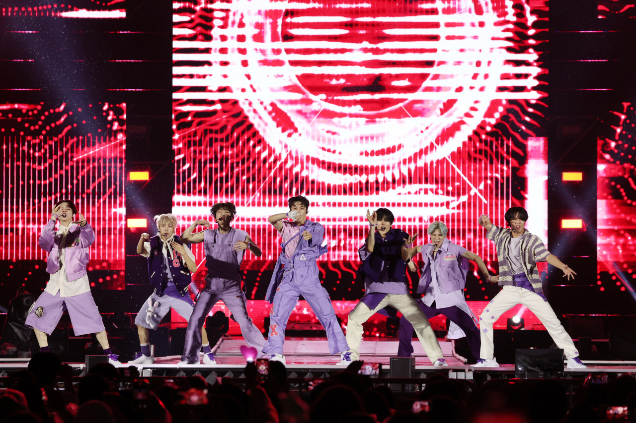 Boy group NCT Dream takes the stage at a K-pop concert for the 2023 World Scout Jamboree held at Seoul World Cup Stadium in western Seoul on Friday. (Ministry of Culture, Sports and Tourism)