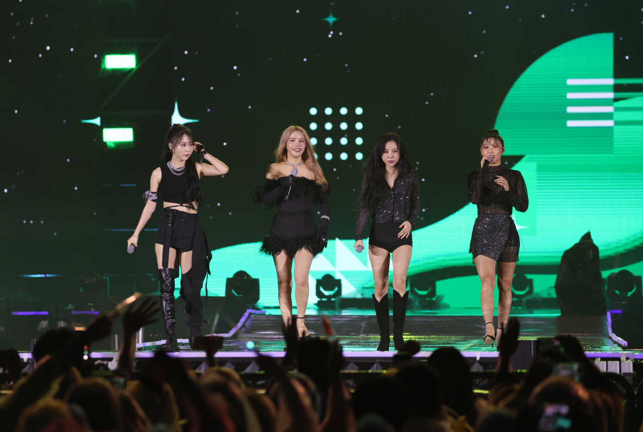 Girl group Mamamoo takes the stage at a K-pop concert for the 2023 World Scout Jamboree held at Seoul World Cup Stadium in western Seoul on Friday. (Ministry of Culture, Sports and Tourism)