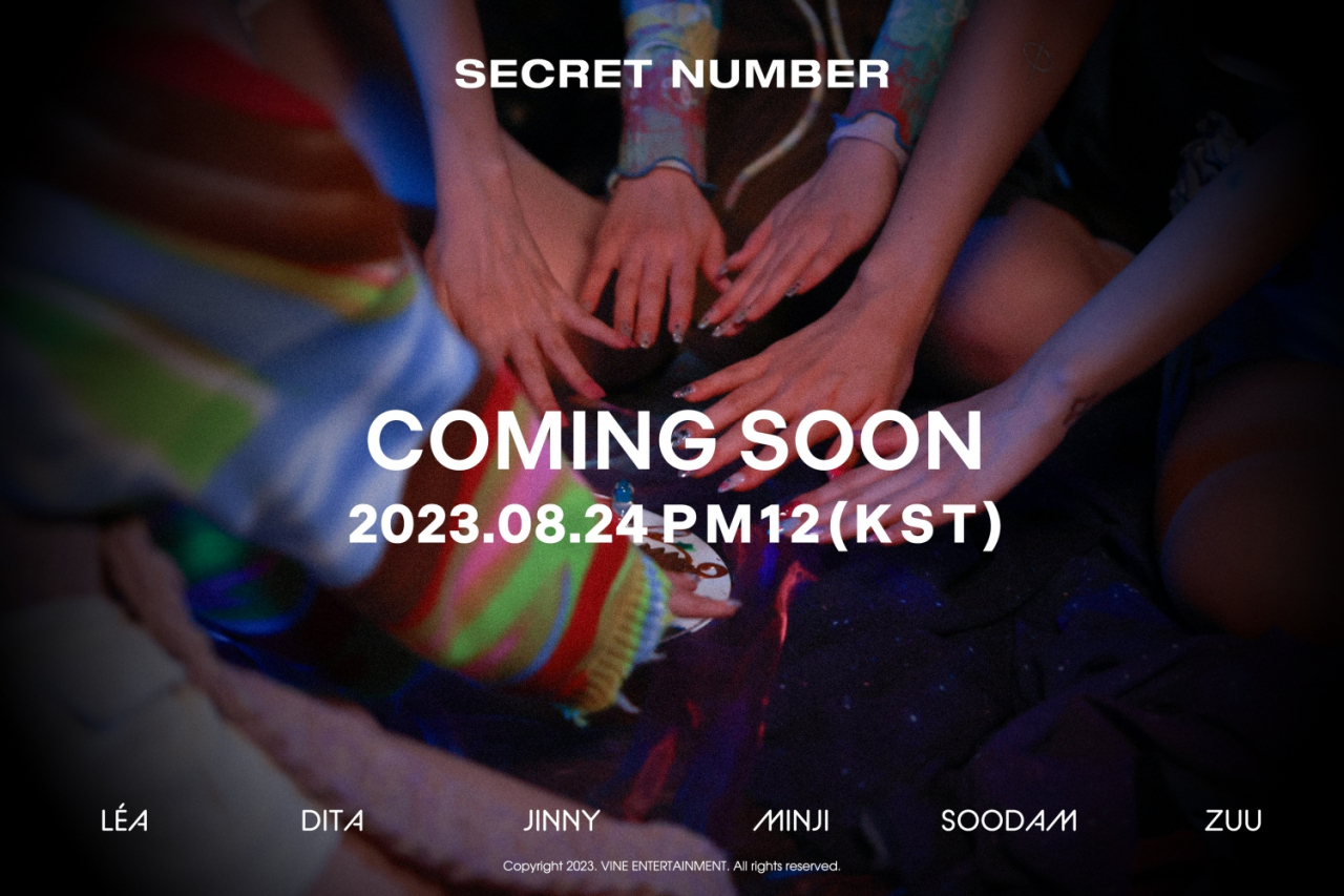 A coming soon poster shows Secret Number will drop a new album on Aug. 24 at 12 p.m. (Vine Entertainment)