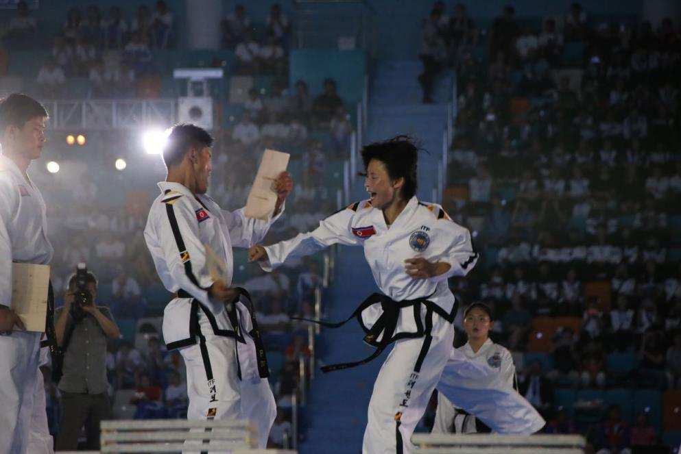 North Korean taekwondo athletes staged demonstrate performances in Kazakhstan. (International Taekwon-Do Federation)