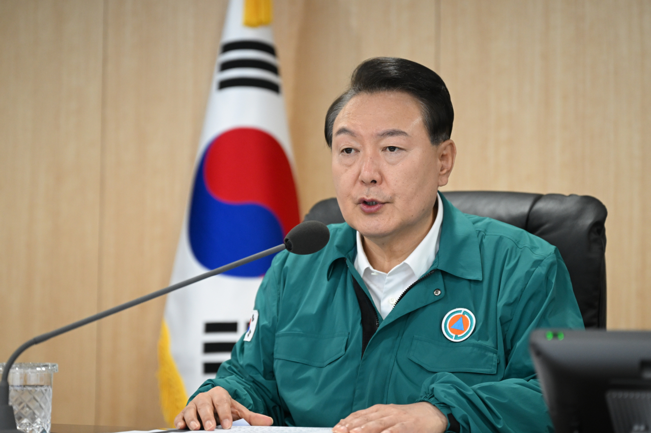 President Yoon Suk Yeol presides over the Ulchi National Security Council at the National Crisis Management Center at the presidential office, in Yongsan, Seoul, Monday morning. (Yonhap)