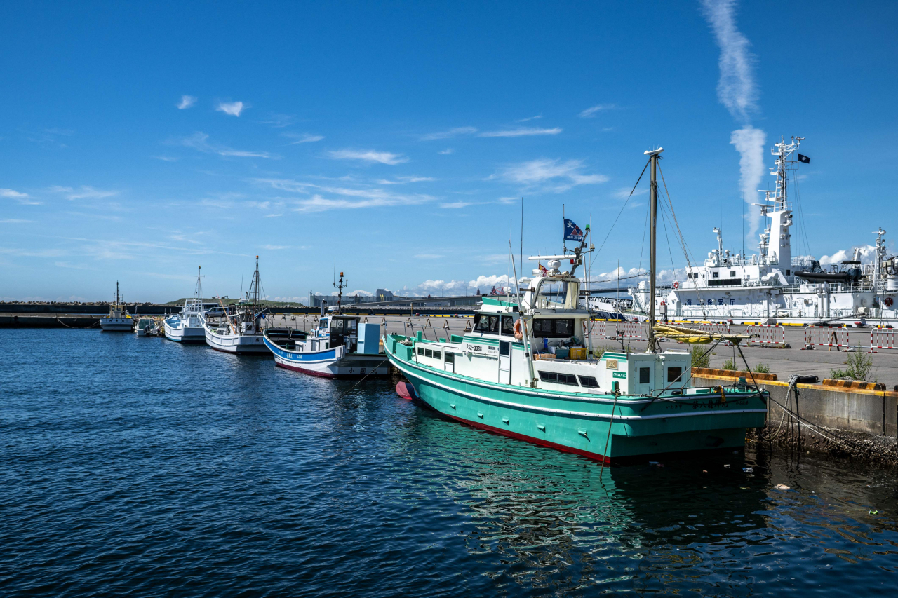 Fishing boats moored at Onahama port in Iwaki city, Japan. (AFP-Yonhap)