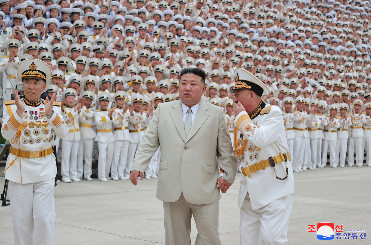 North Korean leader Kim Jong-un visiting the North's navy command on Monday (Korean Central News Agency)