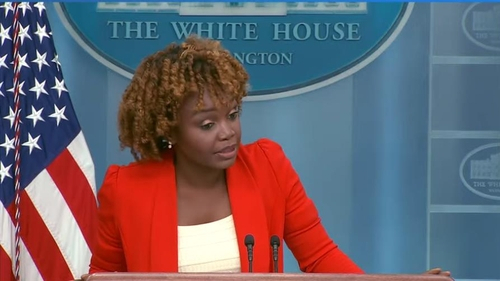 White House Press Secretary Karine Jean-Pierre is seen answering questions during a daily press briefing at the White House in Washington on Aug. 29. (Yonhap)