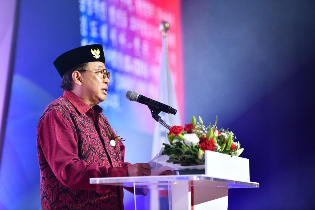Indonesian Ambassador to Korea Gandi Sulistiyanto delivers a speech at Indonesia's 78th Independence Day and Indonesia-Korea 50th anniversary of bilateral ties at Lotte Hotel in Jung-gu, Seoul on Thursday. (Sanjay Kumar/The Korea Herald)