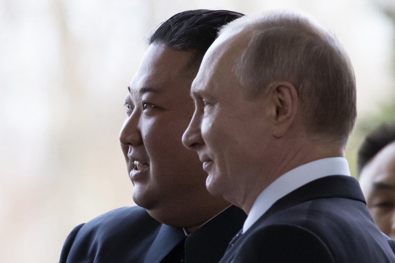 Russian President Vladimir Putin (right) and North Korea's leader Kim Jong-un pose for a photo prior to their talks in Vladivostok, Russia, on April 25, 2019. (File Photo - AP)