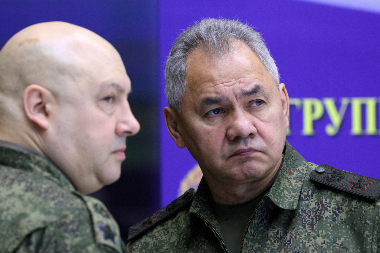 Russian Defence Minister Sergei Shoigu and General Sergei Surovikin, commander of Russian forces in Ukraine, visit the Joint Headquarters of the Russian armed forces involved in military operations in Ukraine, in an unknown location in Russia, in this picture released December 17, 2022. (Photo - Reuters)