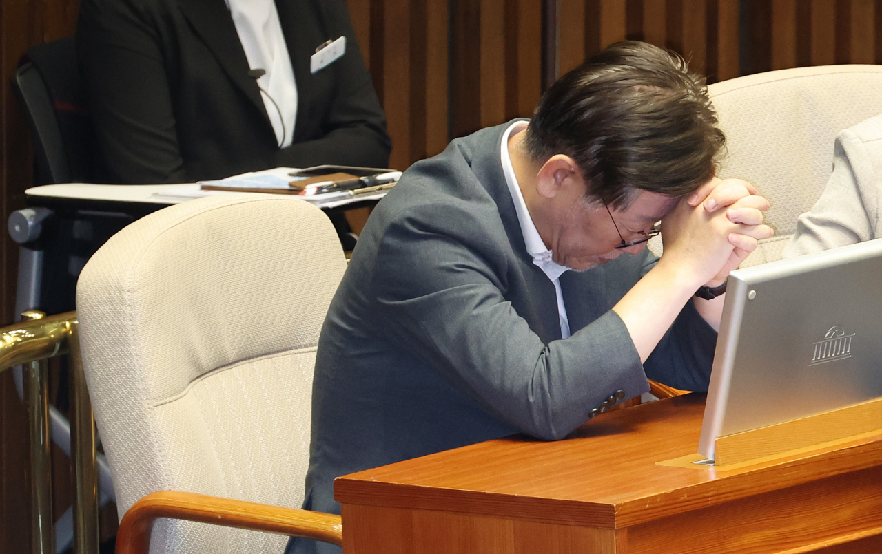 Democratic Party of Korea Rep. Lee Jae-myung attends the plenary session of the National Assembly on Wednesday. (Yonhap)