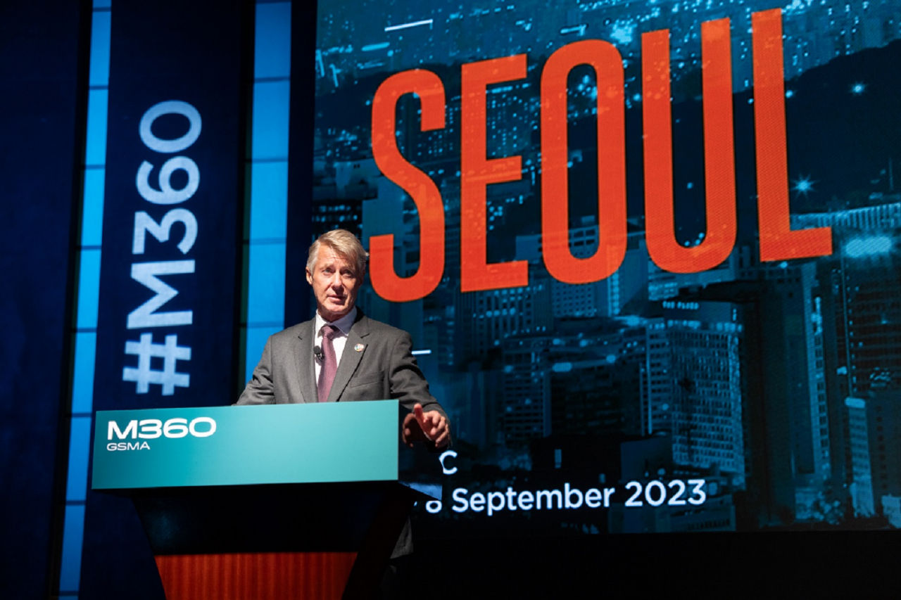 GSMA Director General Mats Granryd delivers a keynote speech at the opening ceremony of the M360 APAC event in Seoul, Thursday. (GSMA)