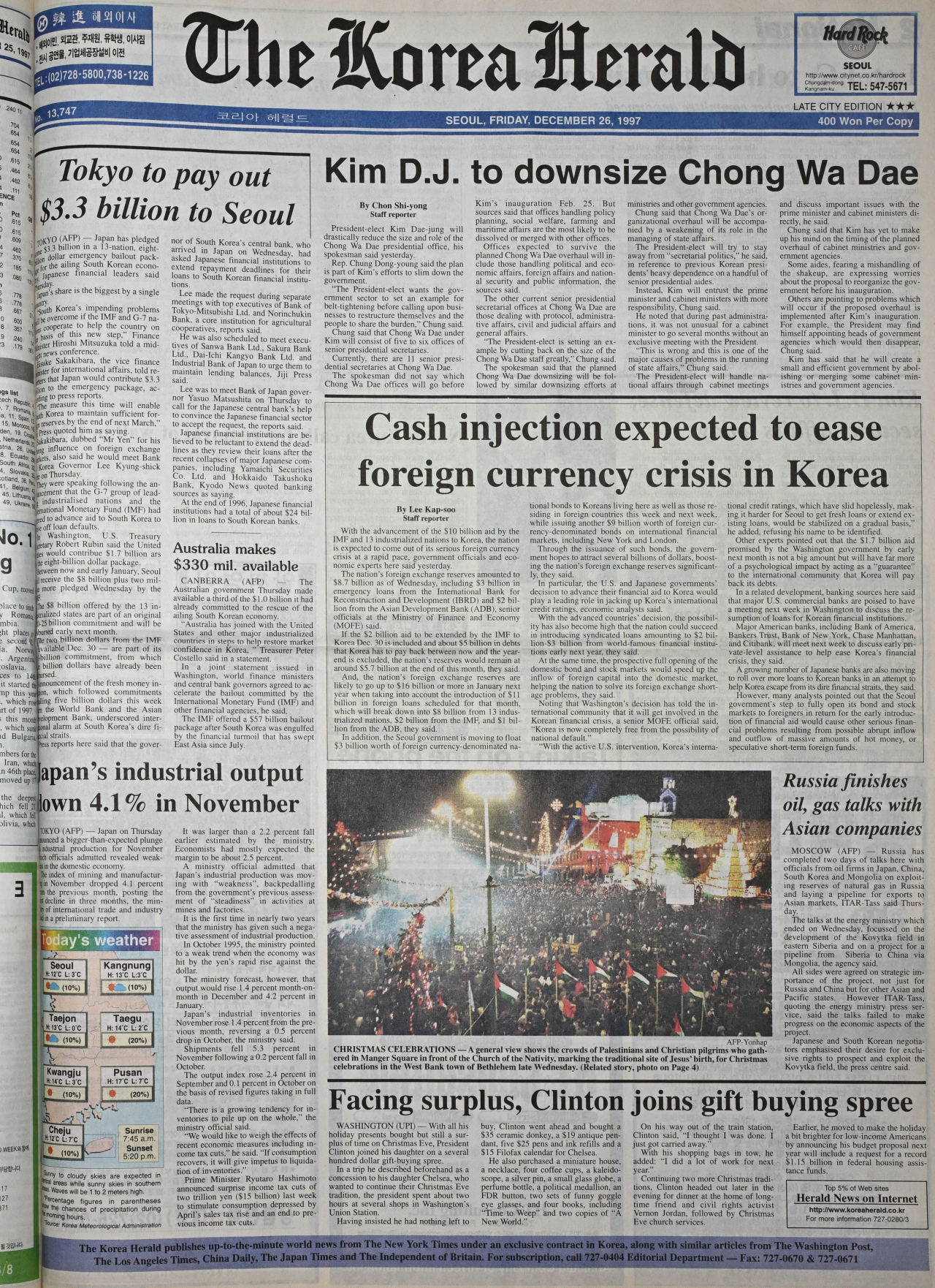 The Dec. 26, 1997 edition of The Korea Herald (The Korea Herald)