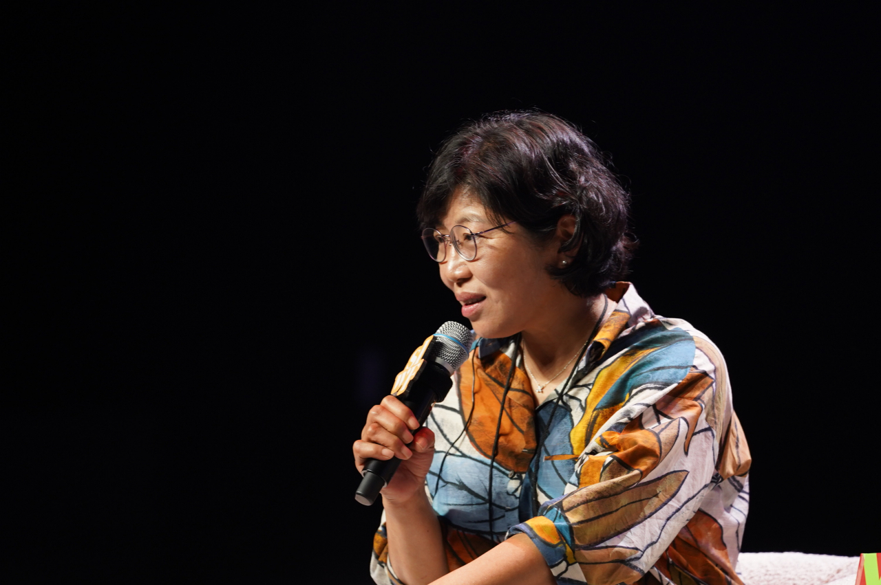 Writers Jeong Ji-a speaks during the opening of the Seoul International Writers' Festival, on Nodeulseom in Seoul on Sept. 8. (SIWF, LTI Korea)