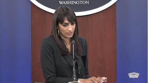 Department of Defense deputy spokesperson Sabrina Singh is seen answering questions during a daily press briefing at the Pentagon in Washington on Aug, 29. (Yonhap)