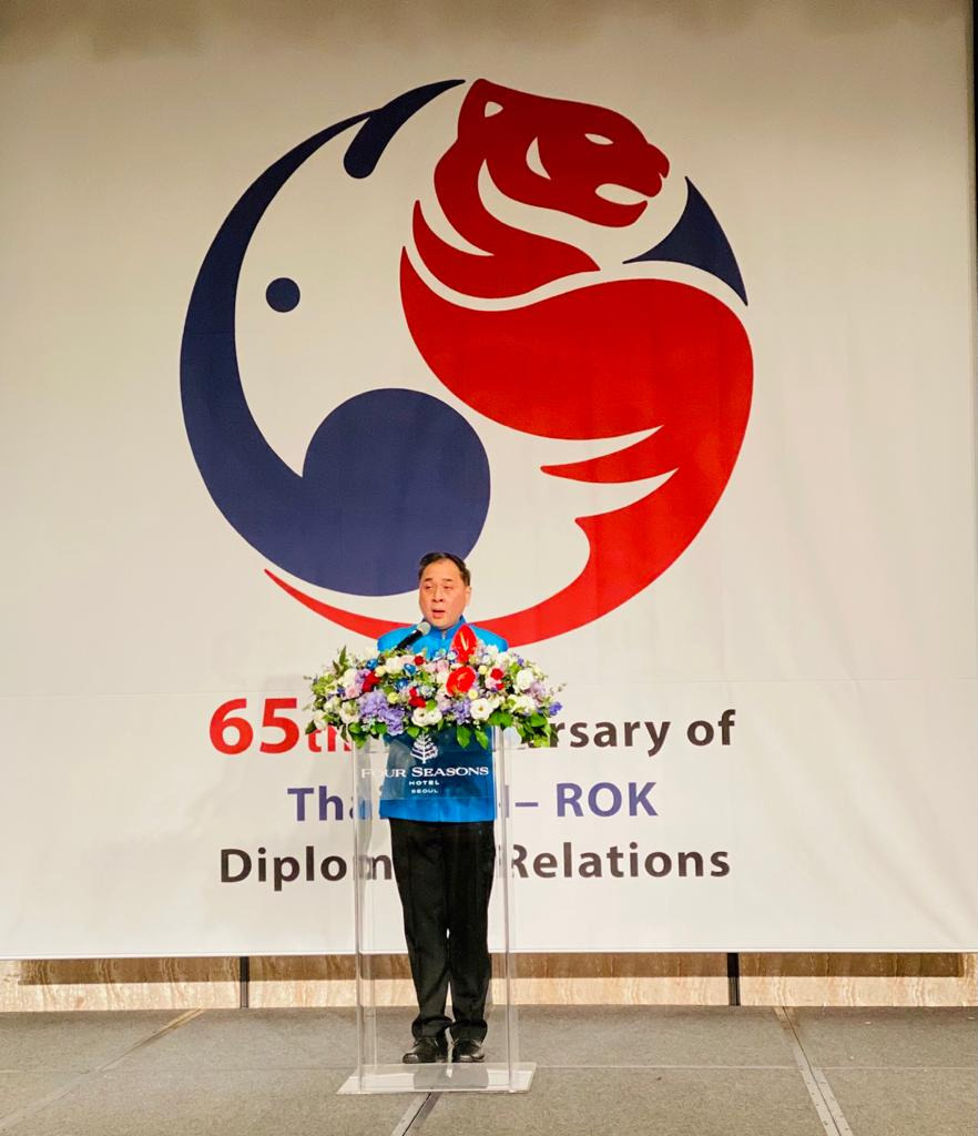 Thai Ambassador to Korea Witchu Vejjajiva delivers welcoming remarks at Thai Night held at Four Seasons Hotel in Jung-gu, Seoul on Monday. (Sanjay Kumar/The Korea Herald)