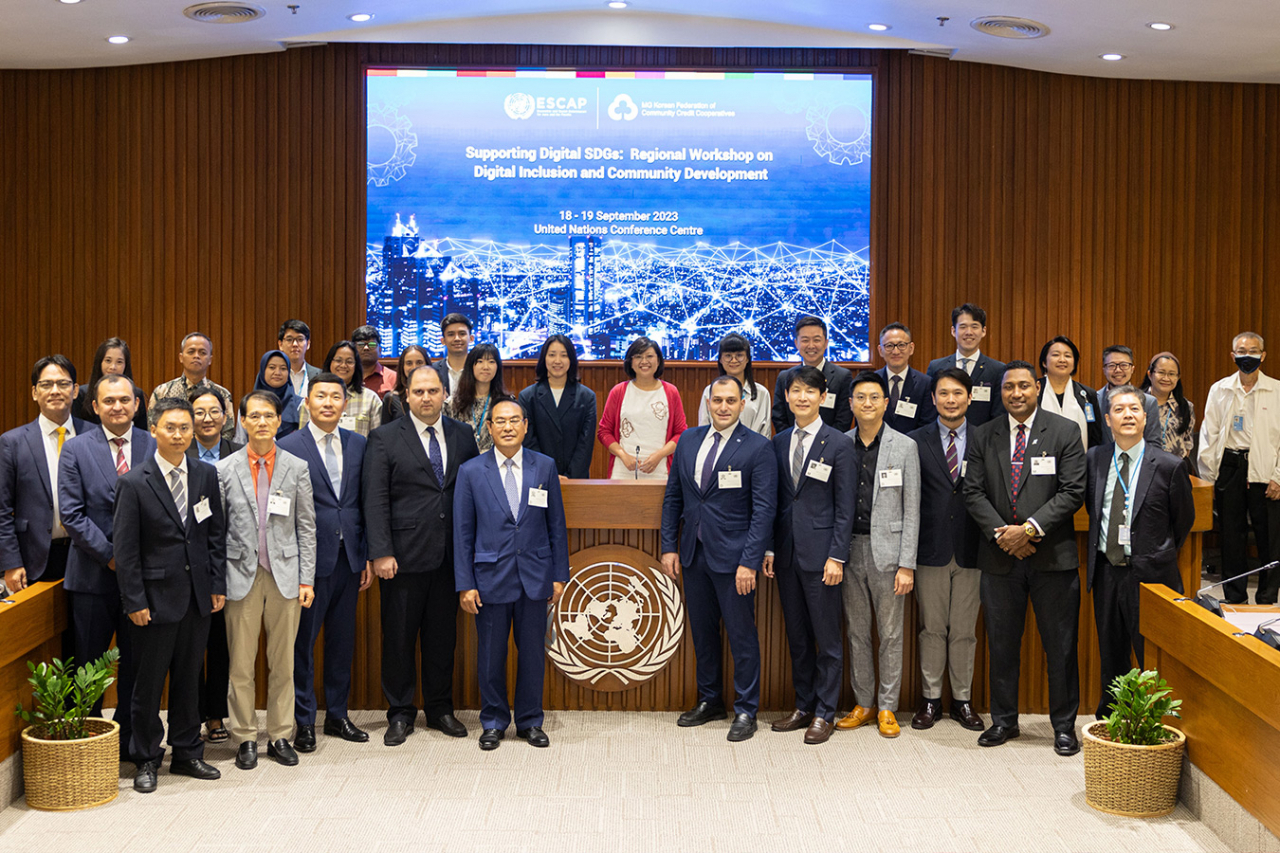 The Korean Federation of Community Credit Cooperatives hosted a regional workshop with UN Economic and Social Commission for Asia and the Pacific at the UN Conference Center in Bangkok, on Sept. 18. (The Korean Federation of Community Credit Cooperatives)