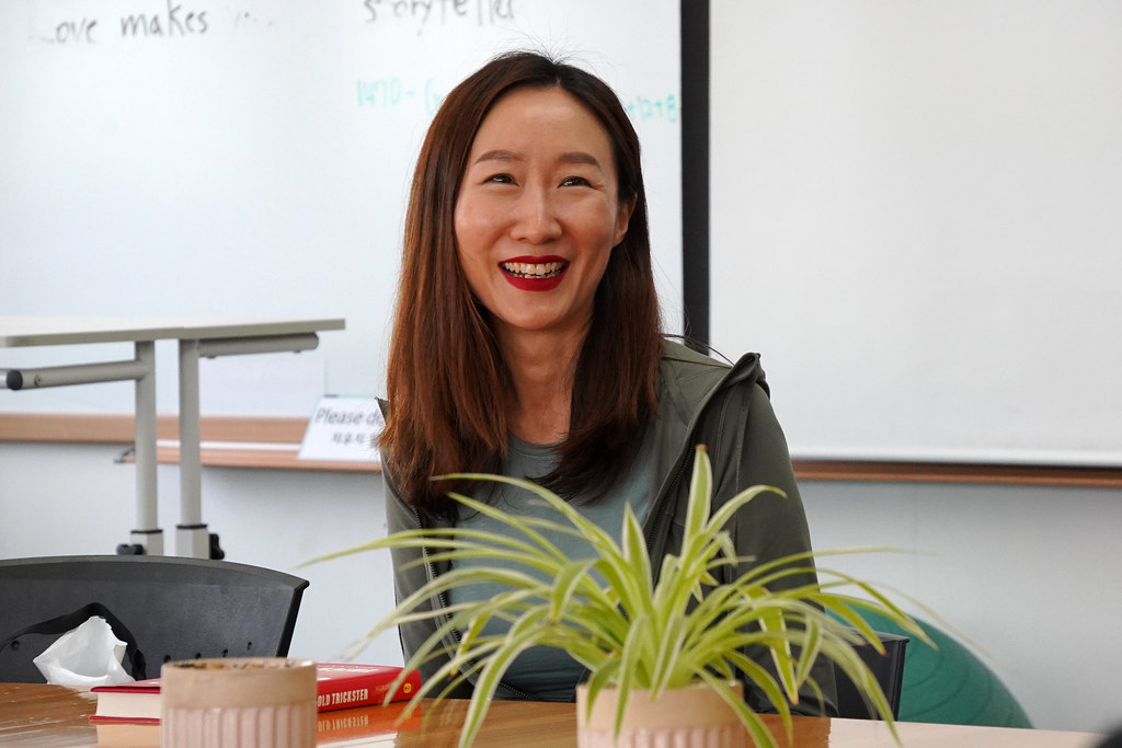 Mirinae Lee talks in an open discussion with the students at the Chadwick International School, Incheon. (Chadwick International School)