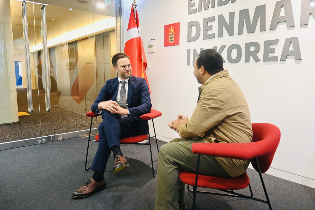 Peter Rahbæk Juel, Mayor of Odense, speaks in an interview with The Korea Herald at the Denmark Embassy in Jung-gu, Seoul, on Sept. 25. (Sanjay Kumar/The Korea Herald)