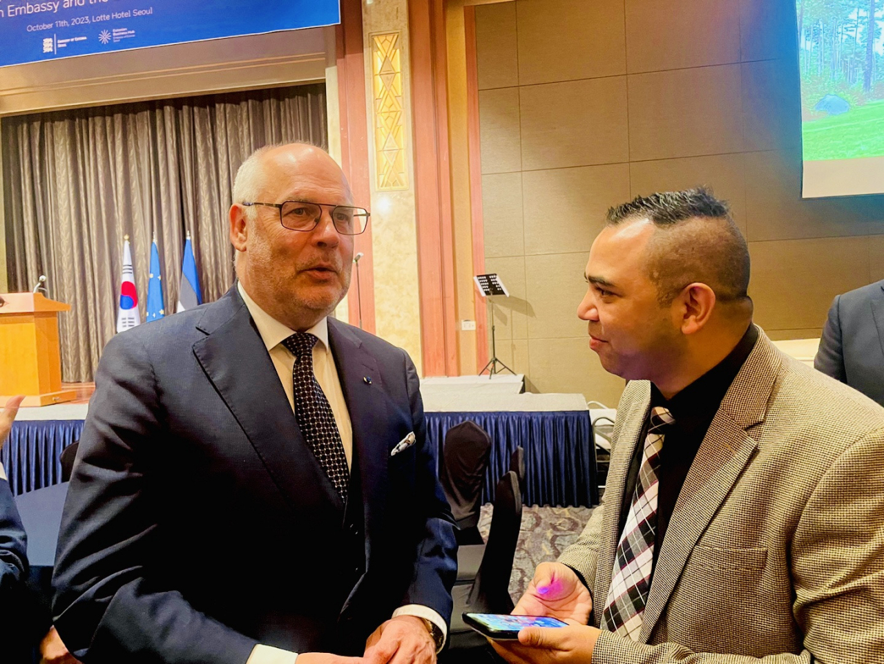 Estonian President Alar Karis speaks in an interview with The Korea Herald at the Lotte Hotel in Jung-gu, Seoul on Wednesday. (Shin Yong-bae/The Korea Herald)