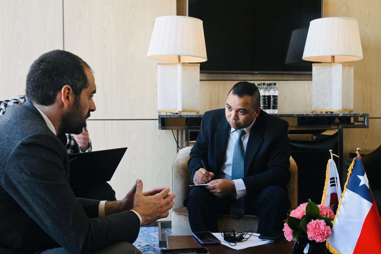 Nicolas Grau, Chilean minister of economy, development, and tourism speaks in an interview with The Korea Herald on Thursday. (Sanjay Kumar/ The Korea Herald)