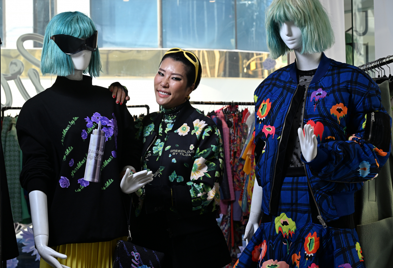 Fashion designer Park Youn-hee of Greedilous poses during an interview with The Korea Herald in her showroom in Gangnam-gu, Seoul on Oct. 16. (Im Se-jun/The Korea Herald)