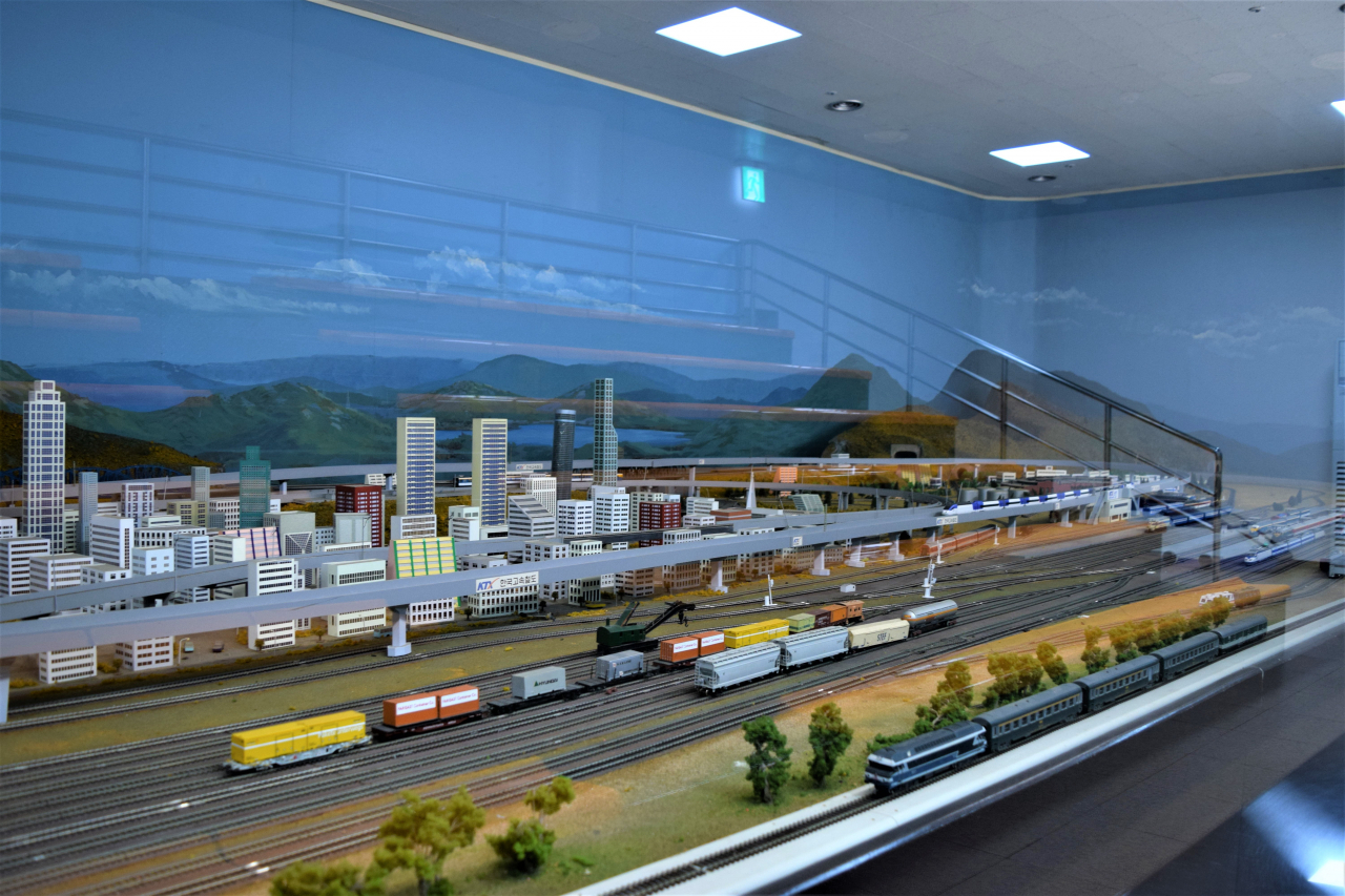 Railroad Model Diorama Hall, which features miniature trains journeying through a fictional urban city three times a day (Kim Hae-yeon/ The Korea Herald)