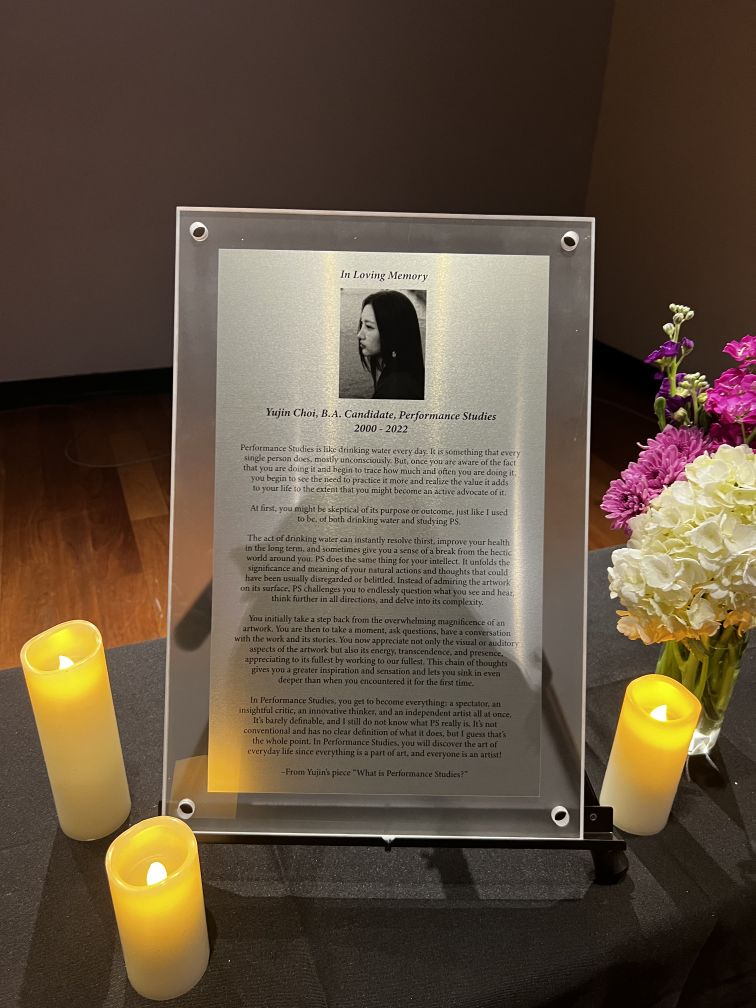 A memorial for Choi Yu-jin is set up at New York University’s Tisch School of the Arts (Courtesy of Choi Joung-joo)