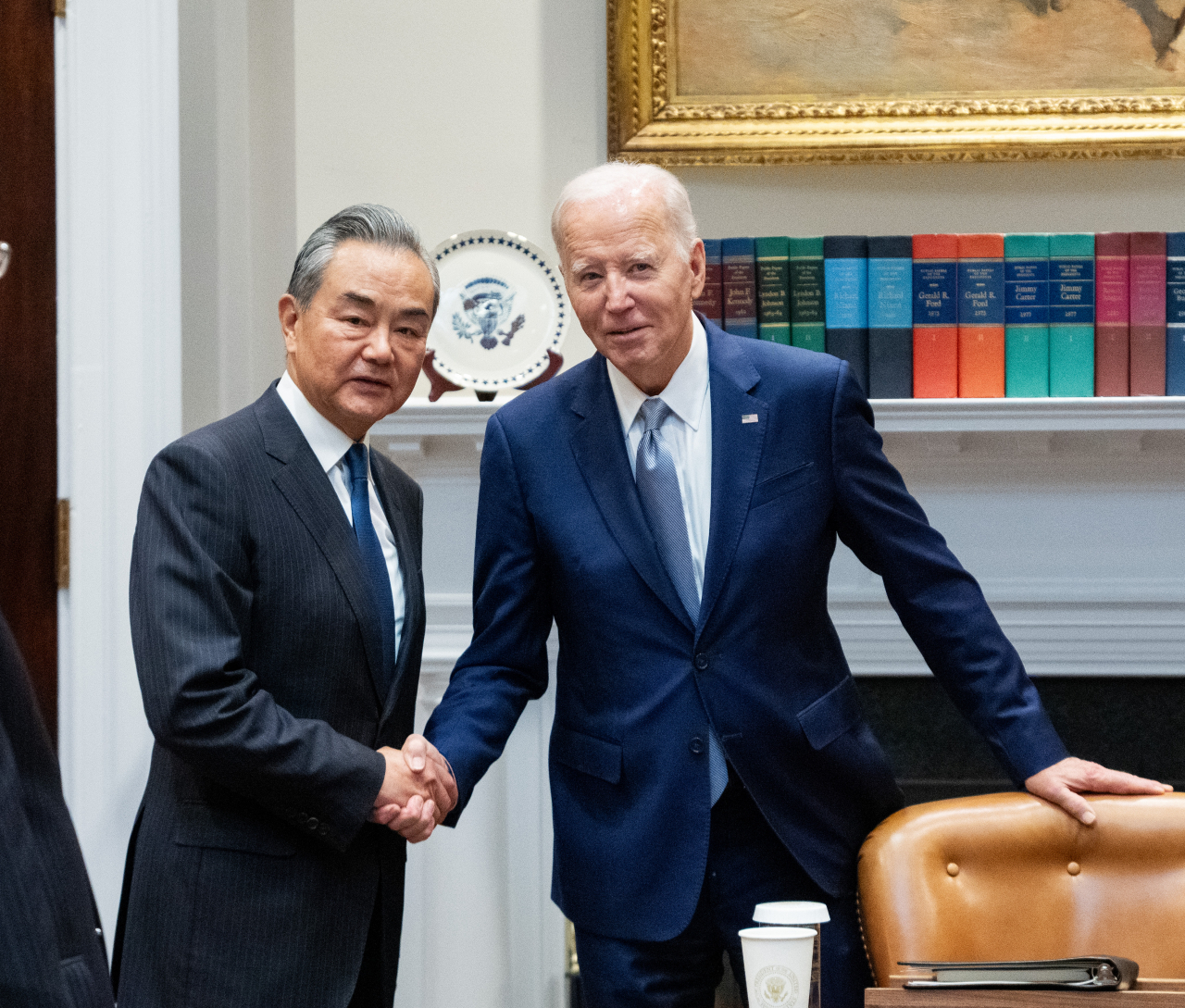 US President Joe Biden meets with Chinese foreign minister Wang Yi at the White House in Washington, D.C. on Friday. (Xinhua-Yonhap)