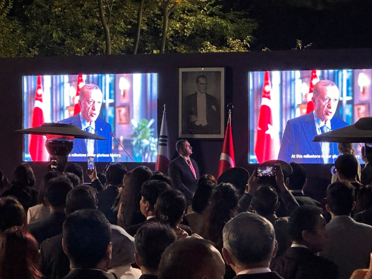 Turkish Ambassador to Korea Murat Tamer welcomes guests at an event marking the Republic of Turkey's 100th anniversary at The Shilla Seoul in Jung-gu, Seoul, Tuesday. (Embassy of Turkey in Seoul)