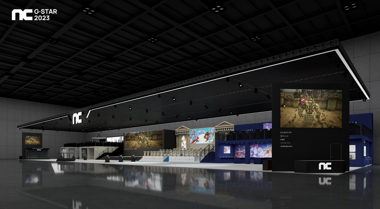 A rendering of NS Soft's exhibition booth at the upcoming G-Star 2023 trade show in Busan (NCSoft)