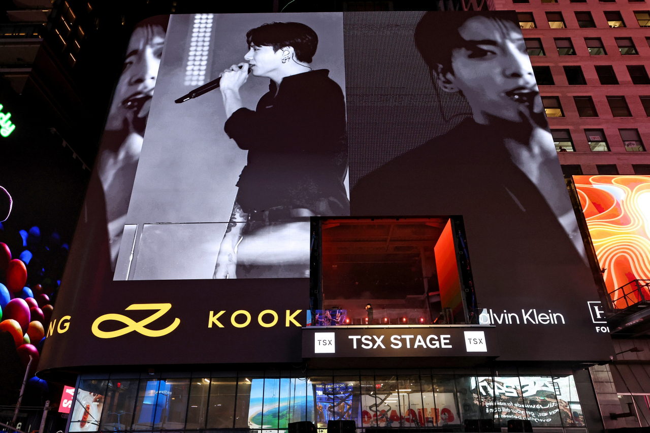Jungkook held a surprise concert on Friday at Times Square in New York City. (Big Hit Music)