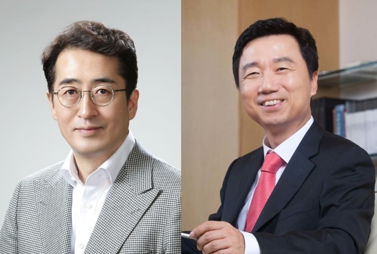Meritz Financial Group CEO Kim Yong-beom (left) and Vice Chairman Choi Alexander Hi-moon (Meritz Financial Group)