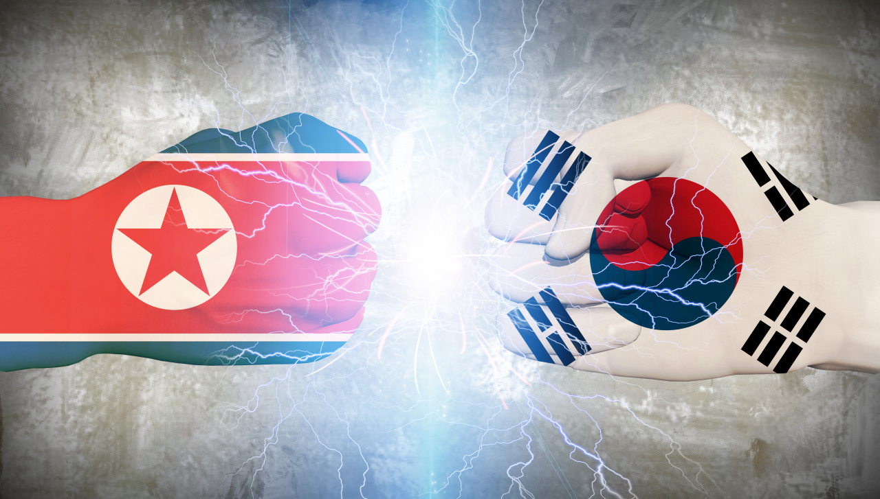 The national flags of North Korea (left) and South Korea are embedded within images of a punch. (123rf)