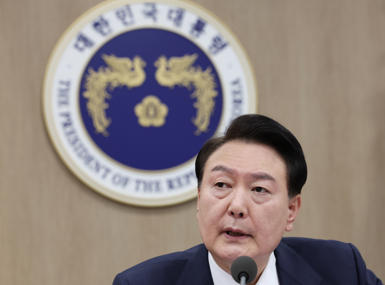 President Yoon Suk Yeol speaks during a Cabinet meeting at his office in Seoul, Tuesday. (Yonhap)